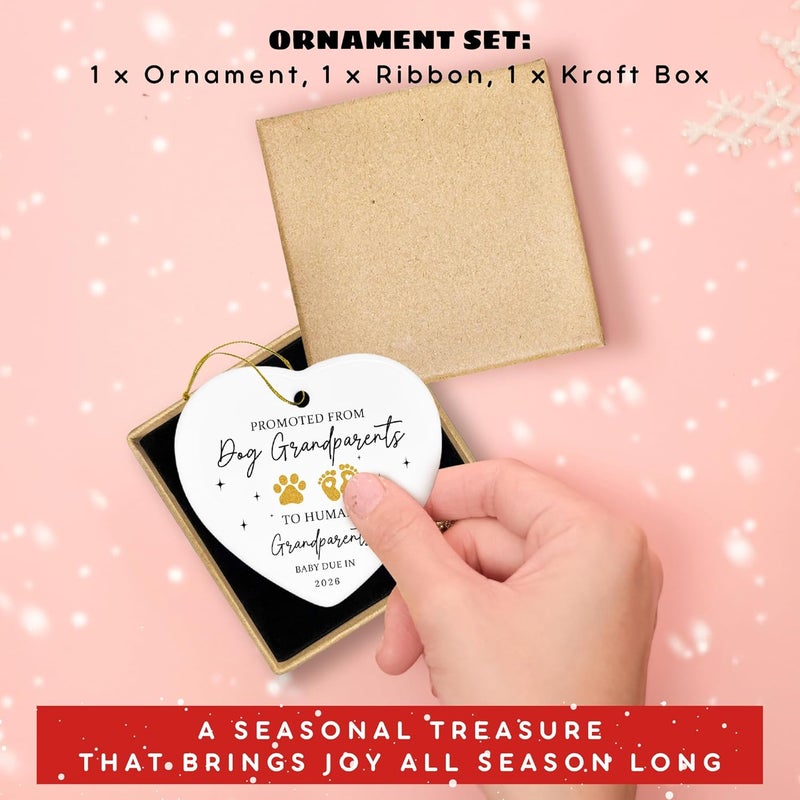 SUCHAGIFT Grandparents Gifts - First Time Grandparents Gifts for Grandma Grandpa - Baby Pregnancy Announcement Ornament for Grandma Grandpa, Promoted from Dog Grandparent to Human Grandparent Ornament - Image 3